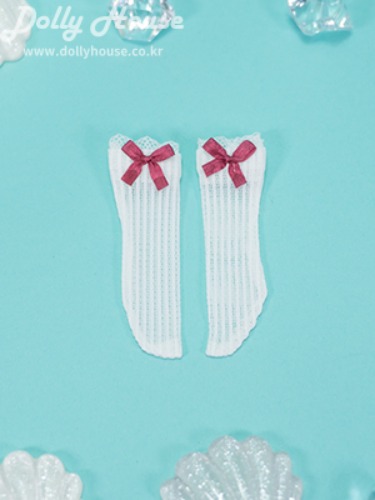 [26 cm] Ribbon half stocking - White (Red ribbon) [Shipped immediately]