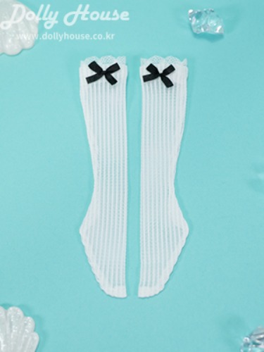 [42 cm] Ribbon half stocking - White (Black ribbon) [Shipped immediately]
