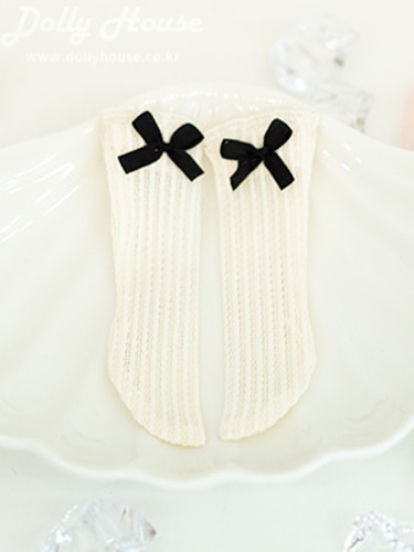 [26 cm] Ribbon half stocking - Ivory (Black ribbon) [Shipped immediately]