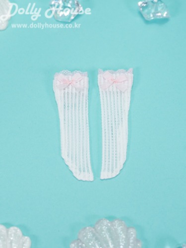[26 cm] Ribbon half stocking - White (Pink ribbon + pink lace) [Shipping immediately]