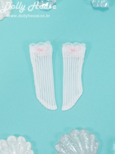 [26 cm] Ribbon half stocking - White (Pink ribbon) [Shipping immediately]