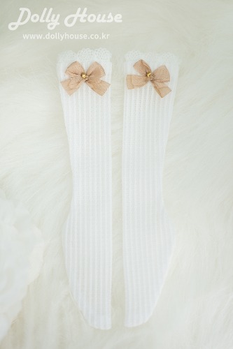 [31 girl] Lace half stockings- white (beige ribbon 7 mm) [Shipped right away]