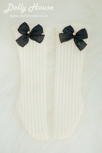 [26 child] Lace half stockings - Ivory (Black Ribbon 7 mm) [Shipped right away]