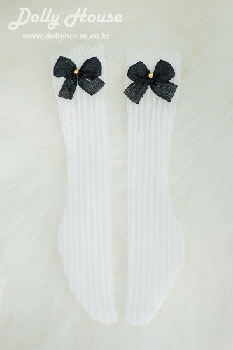 [31 girl] Lace half stockings- white (black ribbon 7 mm) [shipped right away]