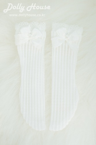 [26 child] Lace half stockings - White (White ribbon 7 mm) [Shipped right away]