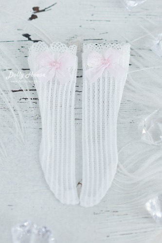 [26 children] Lace half stockings - White (Baby Pink Ribbon 7 mm) [Direct delivery]