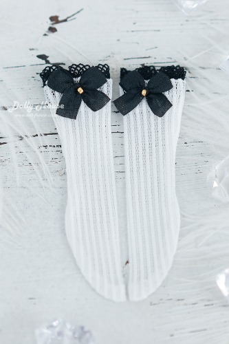 [26 children] Lace half stockings - White (black lace + black ribbon 7 mm) [Direct delivery]