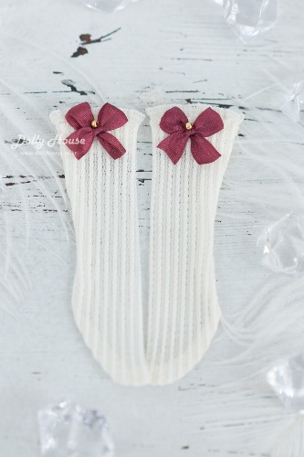 [26 children] Lace half stockings - Ivory (dark red ribbon 7 mm) [Direct delivery]