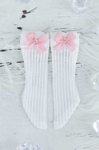 [26 children] Lace half stockings - White (Indie pink ribbon 7 mm) [Direct delivery]