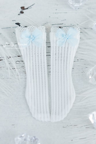 [26 children] Lace half stockings - White (Sky Blue Ribbon 7 mm) [Direct delivery]